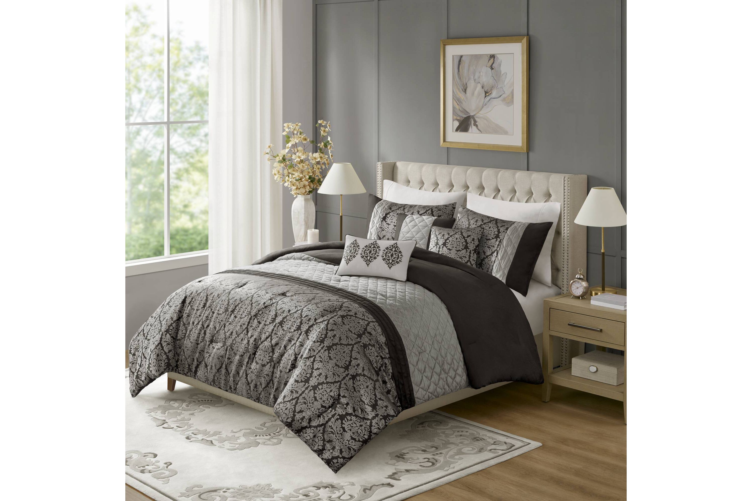 Lily 6 Piece Jacquard Comforter Set with Throw Pillows