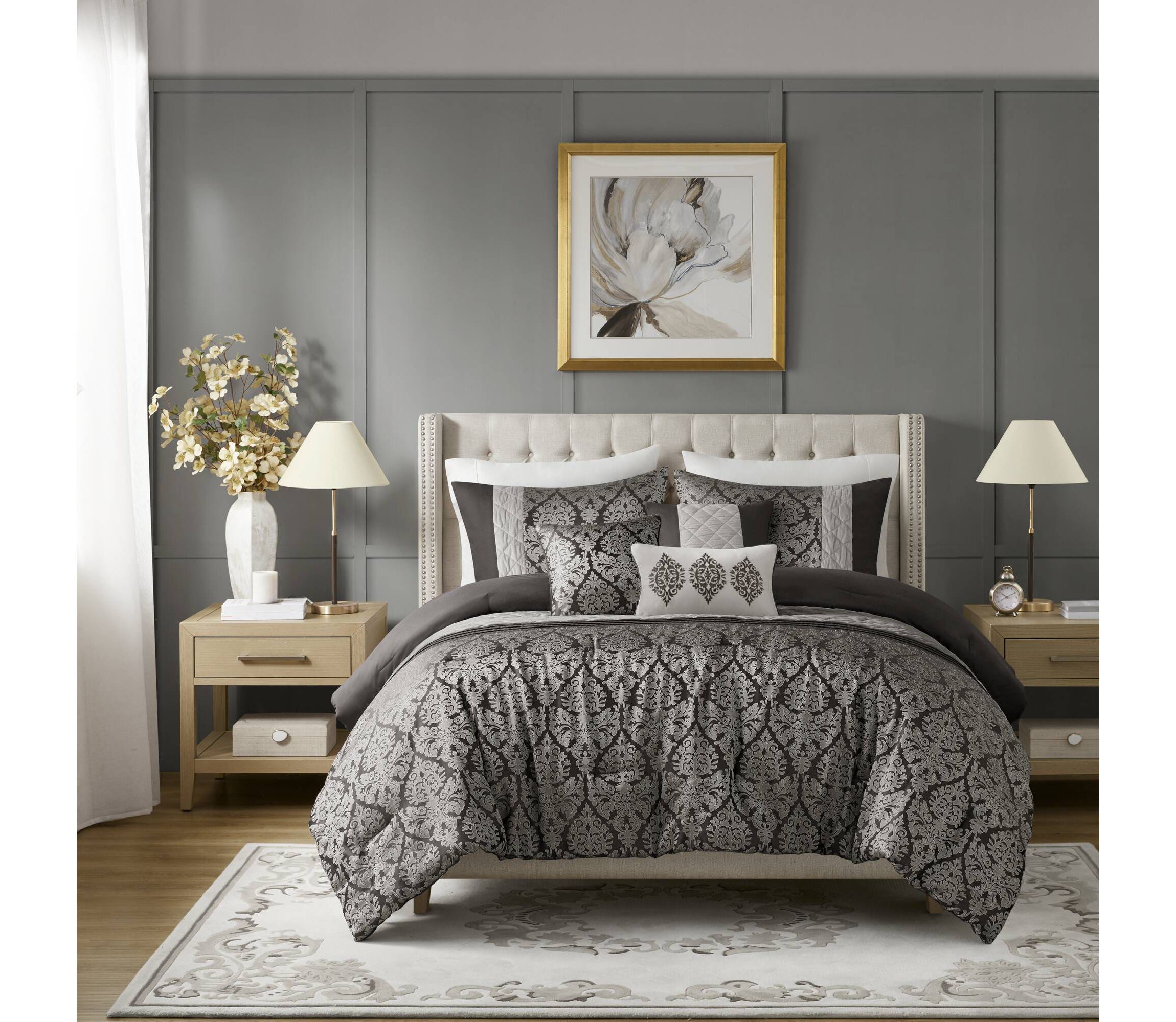 Lily 6 Piece Jacquard Comforter Set with Throw Pillows