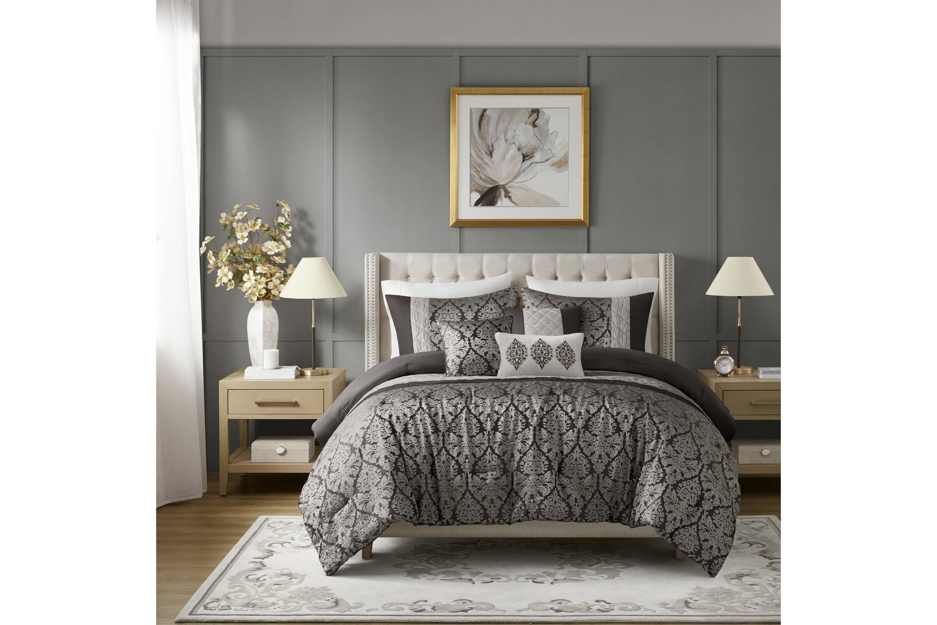 Lily 6 Piece Jacquard Comforter Set with Throw Pillows