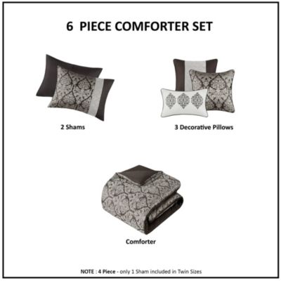 Lily 6 Piece Jacquard Comforter Set with Throw Pillows