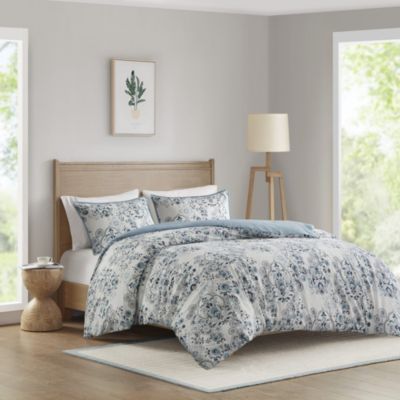 Brielle 3 Piece Floral Printed Cotton Duvet Cover Set