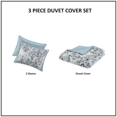 Brielle 3 Piece Floral Printed Cotton Duvet Cover Set