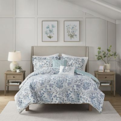 Bonnie 5 Piece Botanical Floral Seersucker Duvet Cover Set