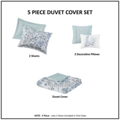 Bonnie 5 Piece Botanical Floral Seersucker Duvet Cover Set