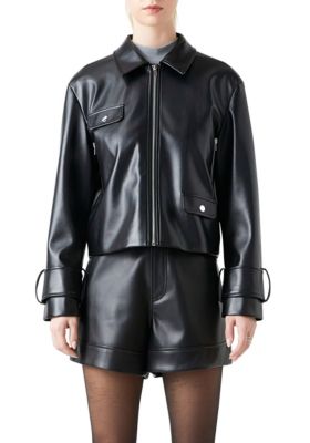 Zip Up Cropped Faux Leather Jacket