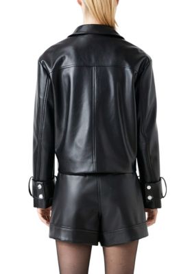 Zip Up Cropped Faux Leather Jacket