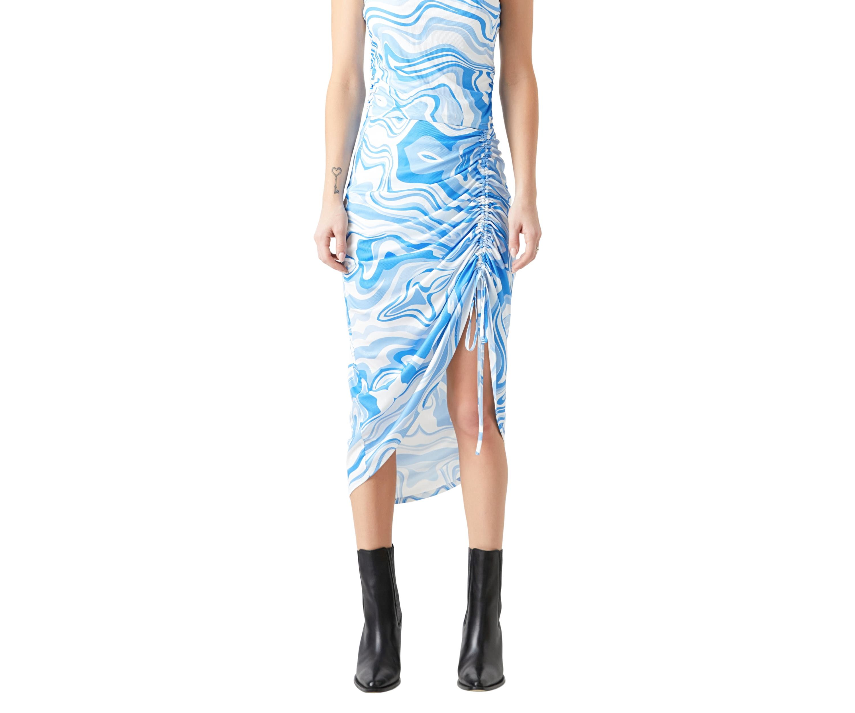 Marble Print Slit Midi Skirt