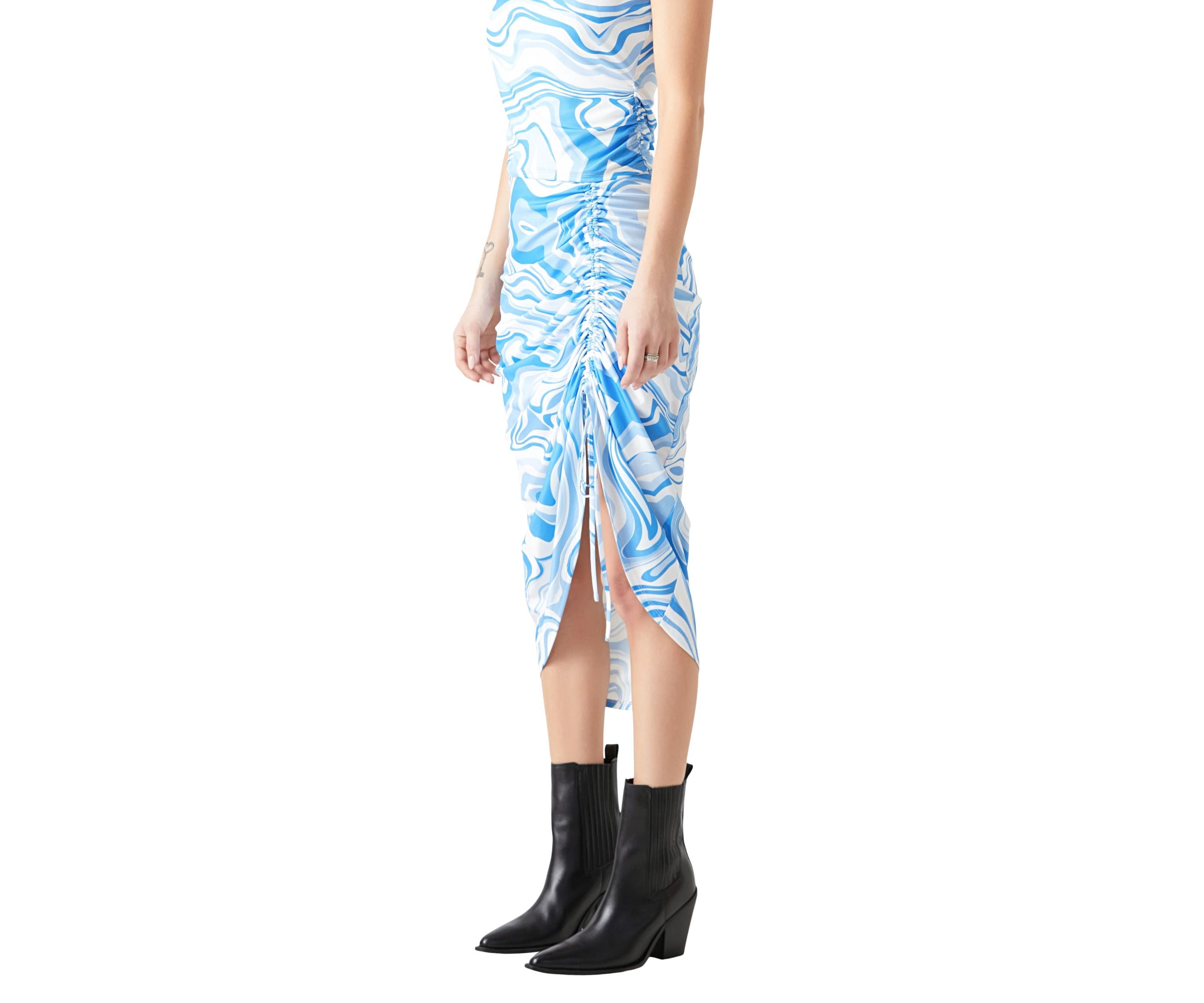 Marble Print Slit Midi Skirt