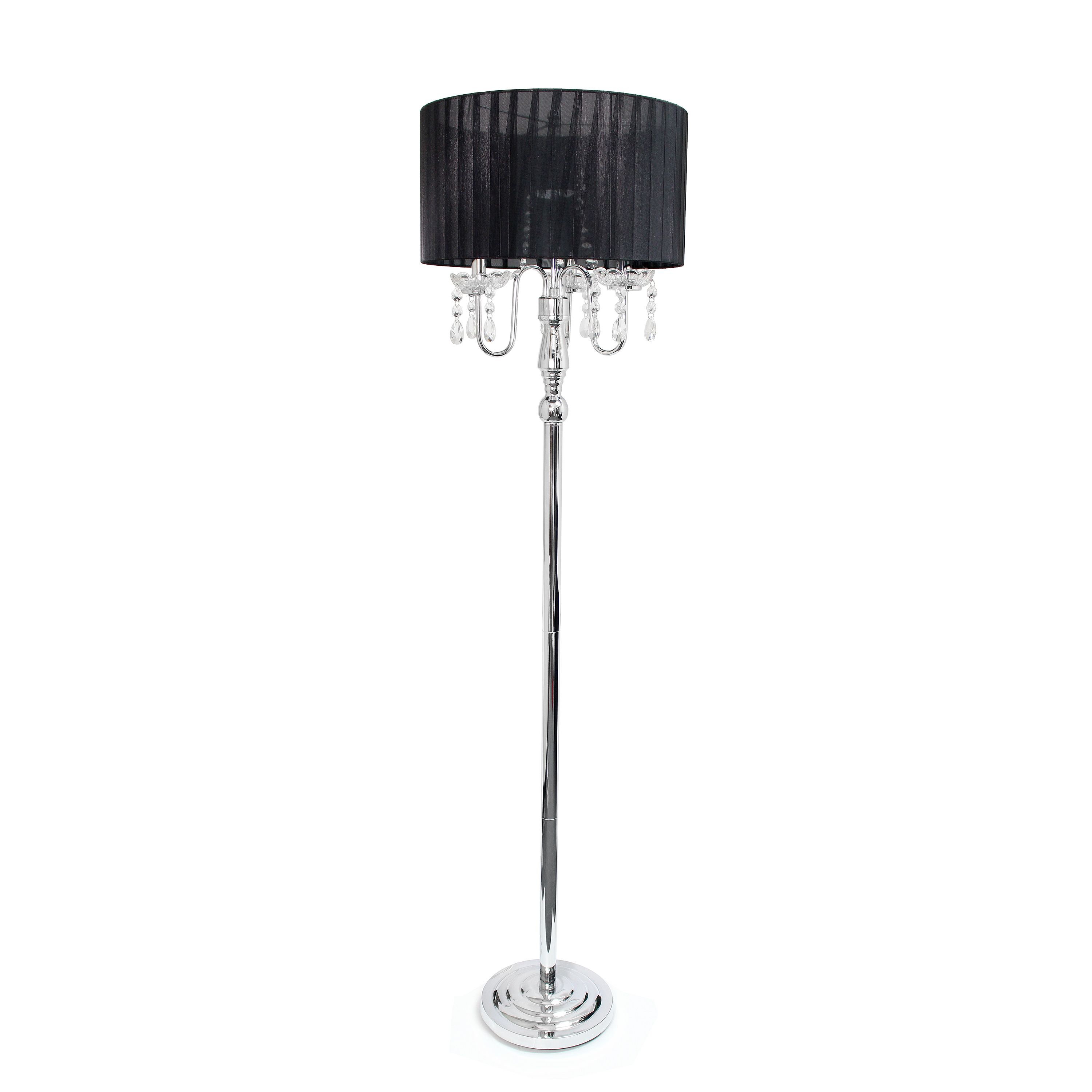 62" Glamorous Chrome Cascading Crystal Floor Lamp for Living Room, Dining Room, Entryway, Office, Bedroom, Gray Shade