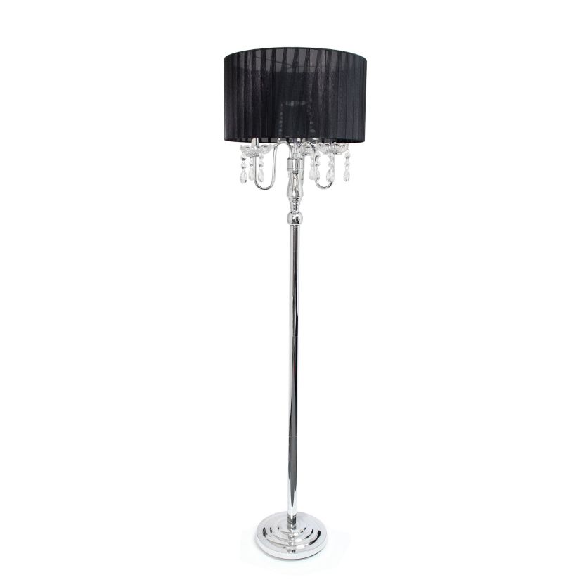 62" Glamorous Chrome Cascading Crystal Floor Lamp for Living Room, Dining Room, Entryway, Office, Bedroom, Gray Shade