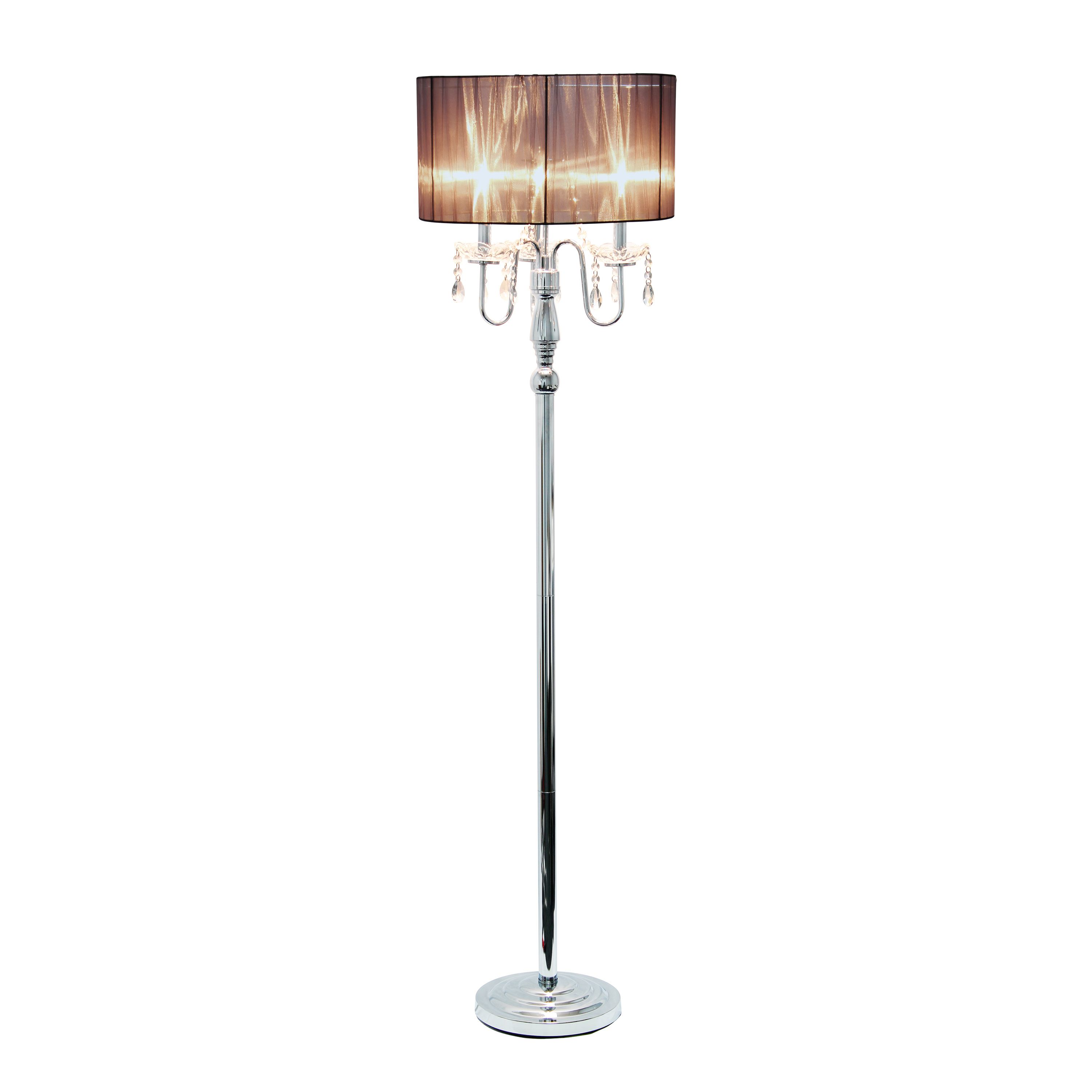 62" Glamorous Chrome Cascading Crystal Floor Lamp for Living Room, Dining Room, Entryway, Office, Bedroom, Gray Shade
