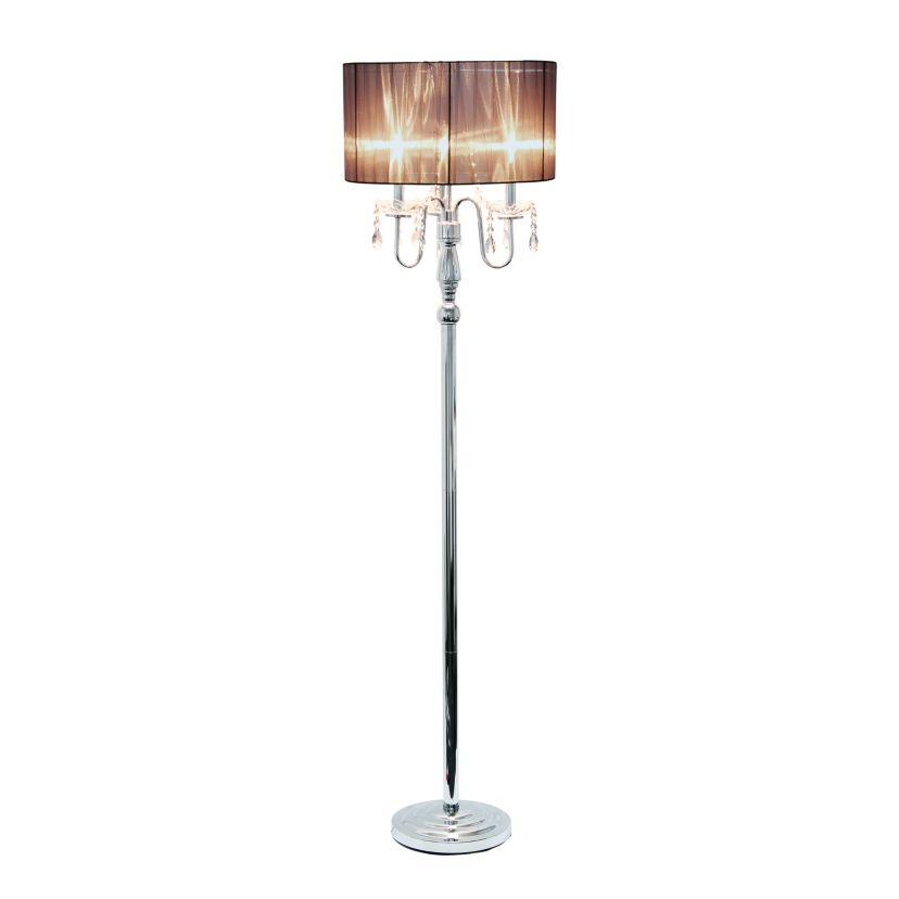 62" Glamorous Chrome Cascading Crystal Floor Lamp for Living Room, Dining Room, Entryway, Office, Bedroom, Gray Shade