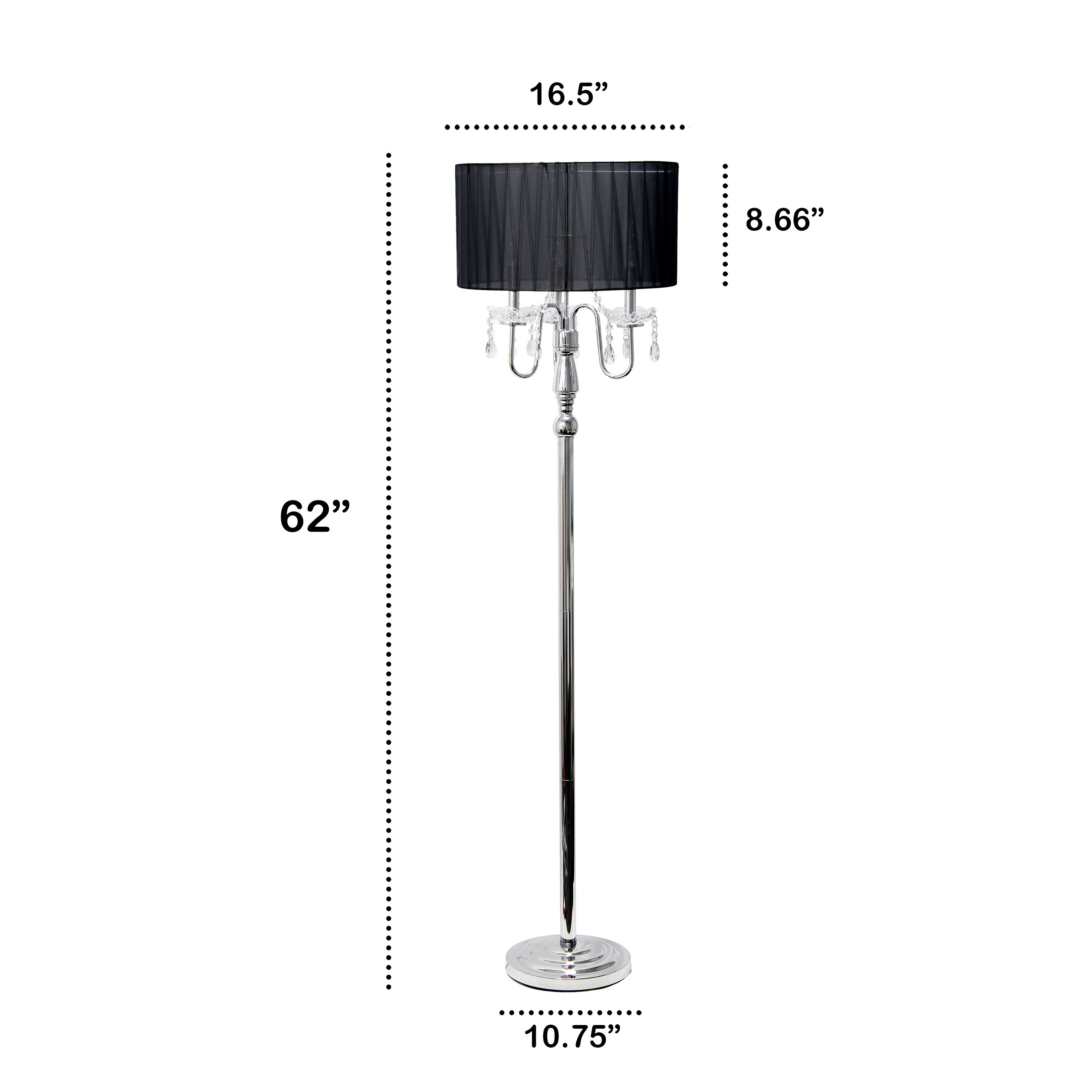 62" Glamorous Chrome Cascading Crystal Floor Lamp for Living Room, Dining Room, Entryway, Office, Bedroom, Gray Shade