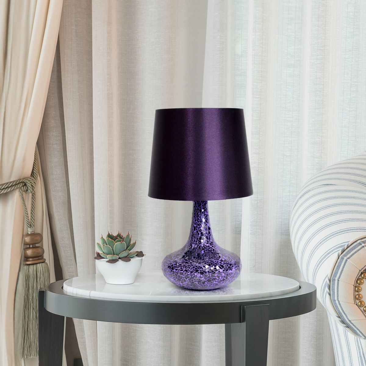 14.17" Patchwork Crystal Glass Table Lamp for Living Room, Bedroom, Study, Office, Entryway, Reading Nook, Gray