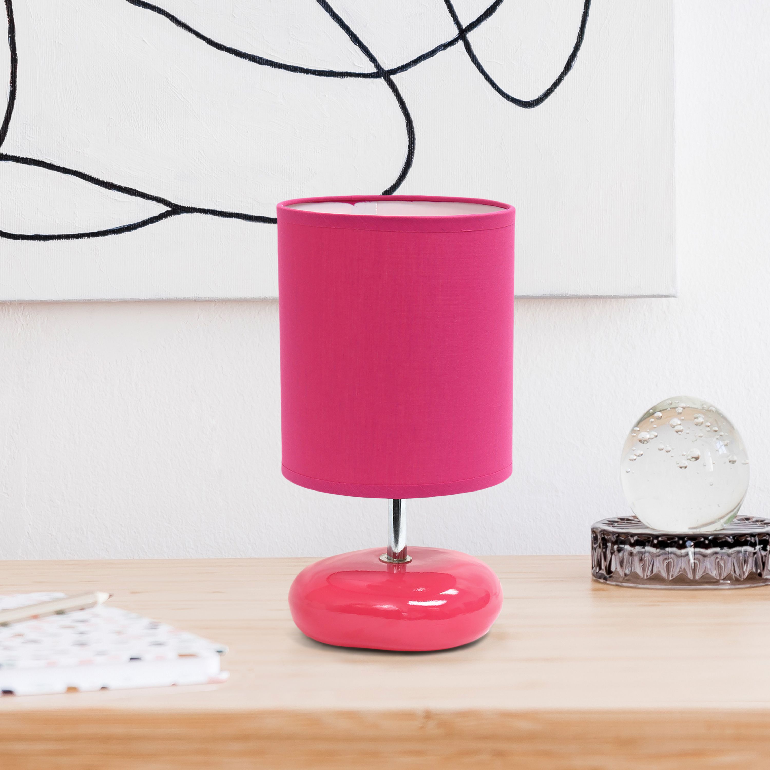 10.24" Traditional Mini Round Rock Table Lamp for Nursery, Study, Bookshelf, Office, Nightstand, Living Room, Purple