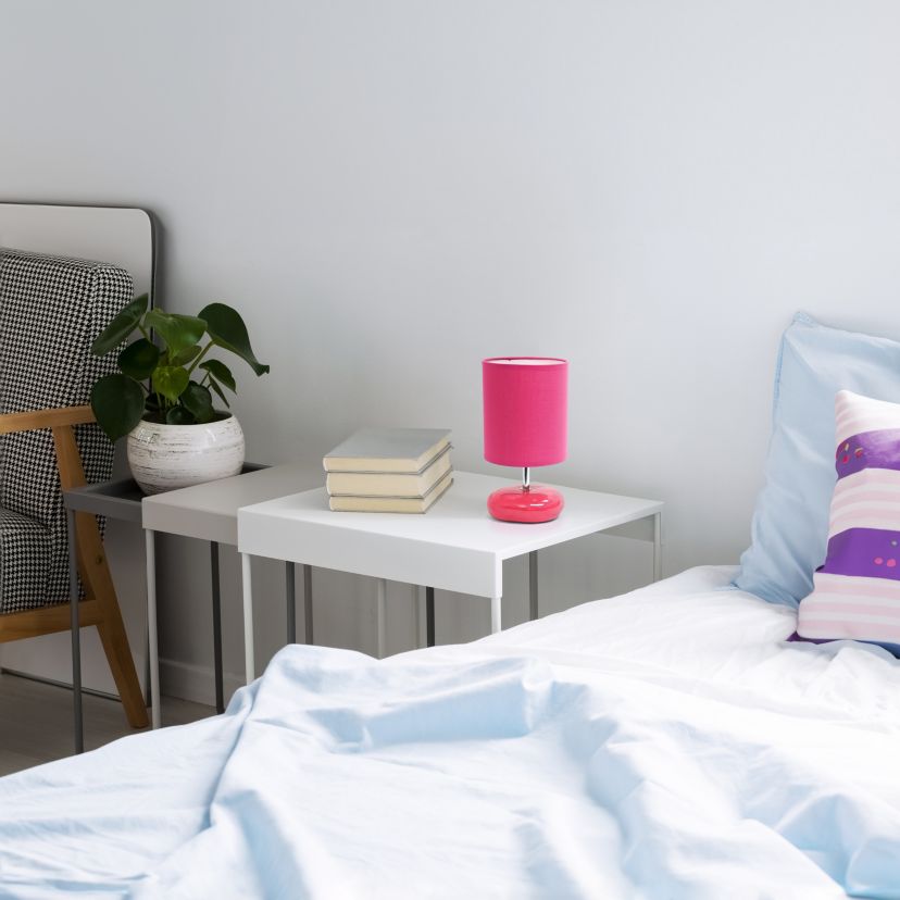 10.24" Traditional Mini Round Rock Table Lamp for Nursery, Study, Bookshelf, Office, Nightstand, Living Room, Purple