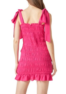 Women's Bow Shoulder Tie Smocked Mini Dress