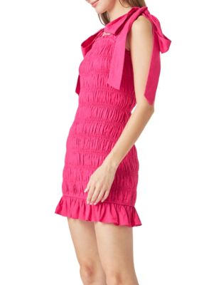 Women's Bow Shoulder Tie Smocked Mini Dress