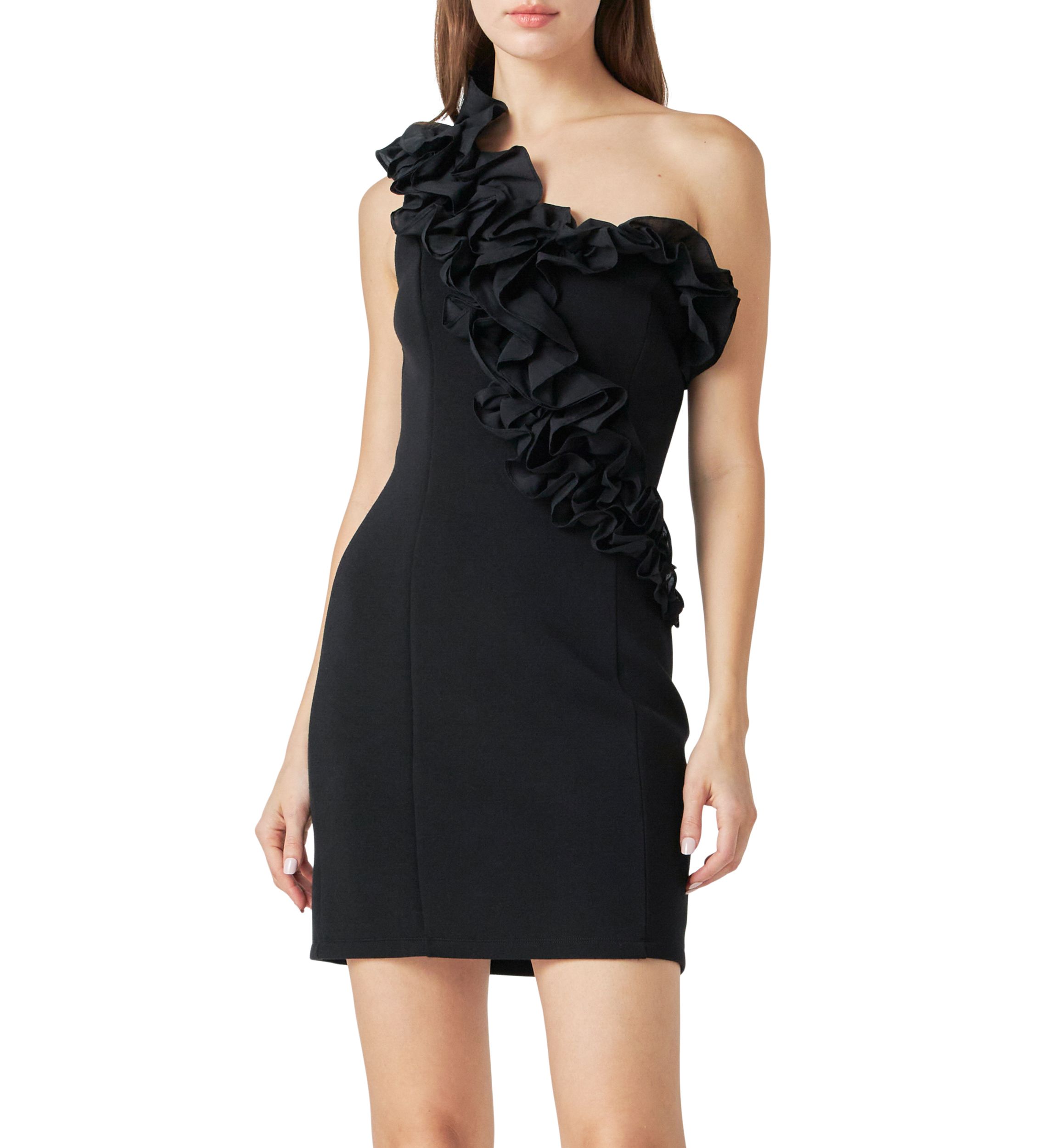 Asymmetrical Ruffle Stretch Mini Dress