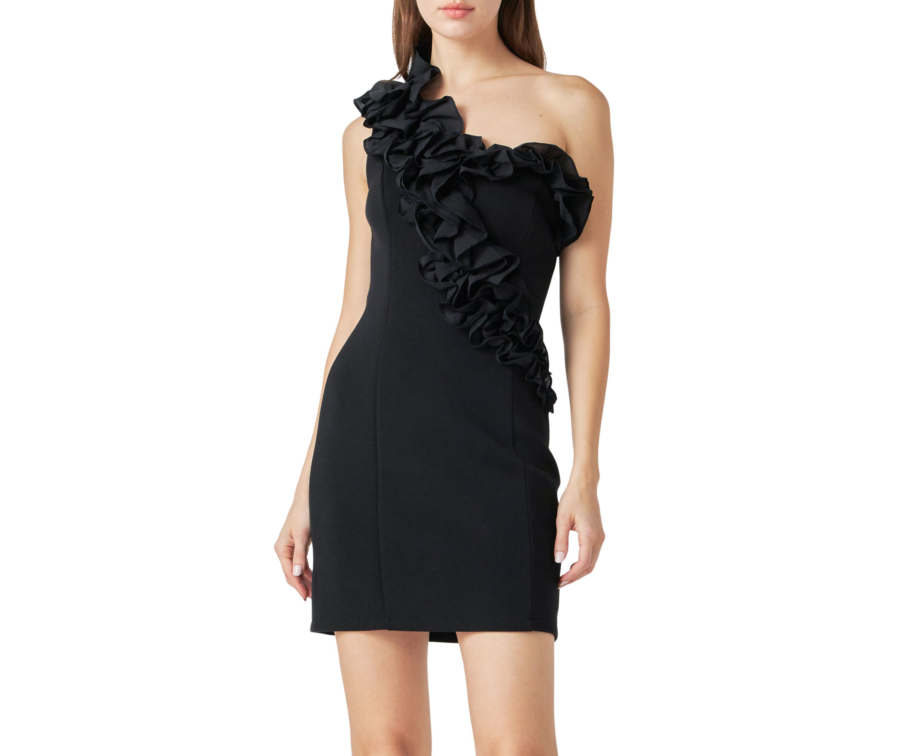 Asymmetrical Ruffle Stretch Mini Dress