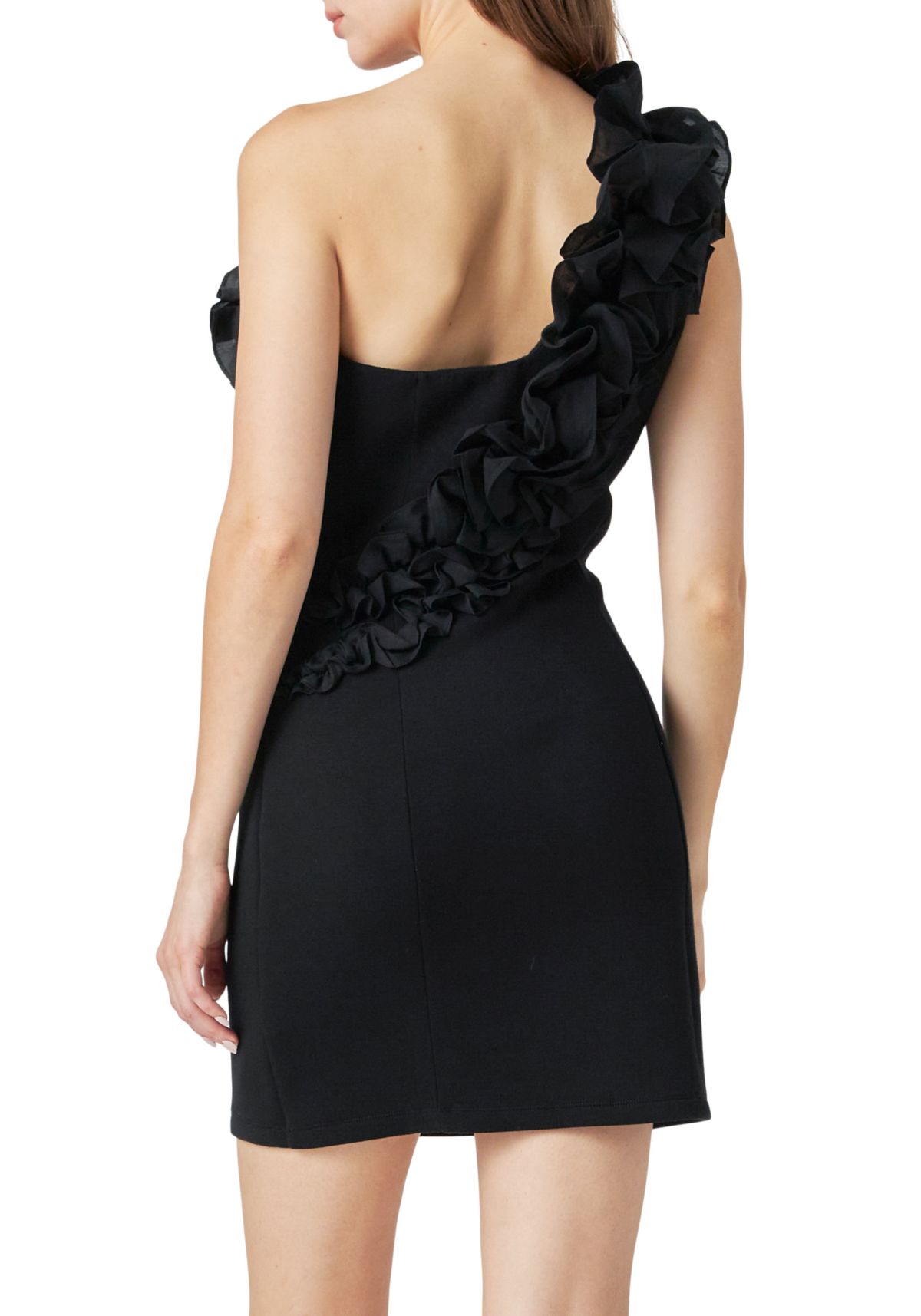 Asymmetrical Ruffle Stretch Mini Dress