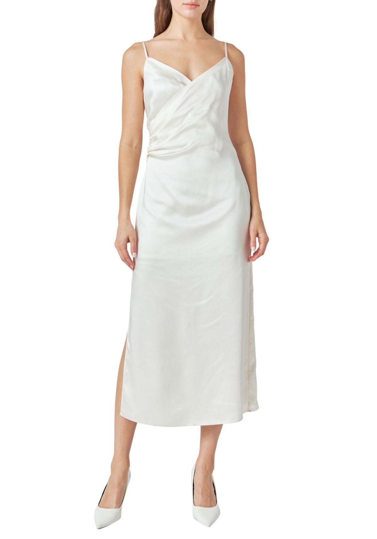 Satin Wrap Midi Dress