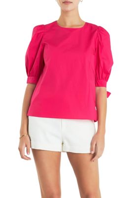 ENGLISH FACTORY Women's Bow Banded Puff Sleeve Blouse, Fuchsia, Large