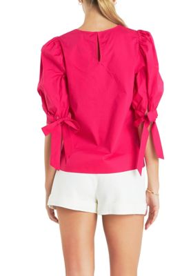 Women's Bow Banded Puff Sleeve Blouse