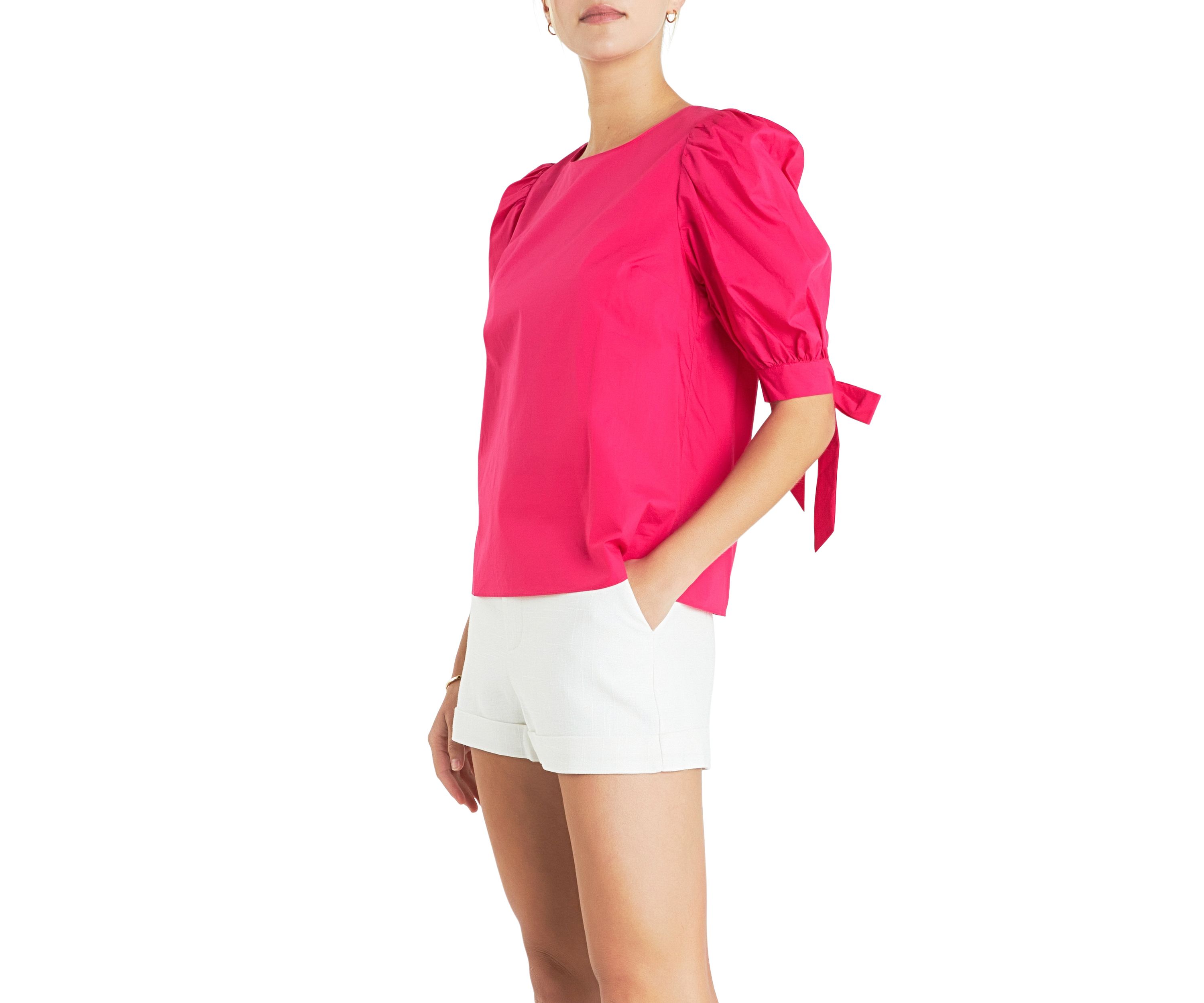 Bow Banded Puff Sleeve Blouse