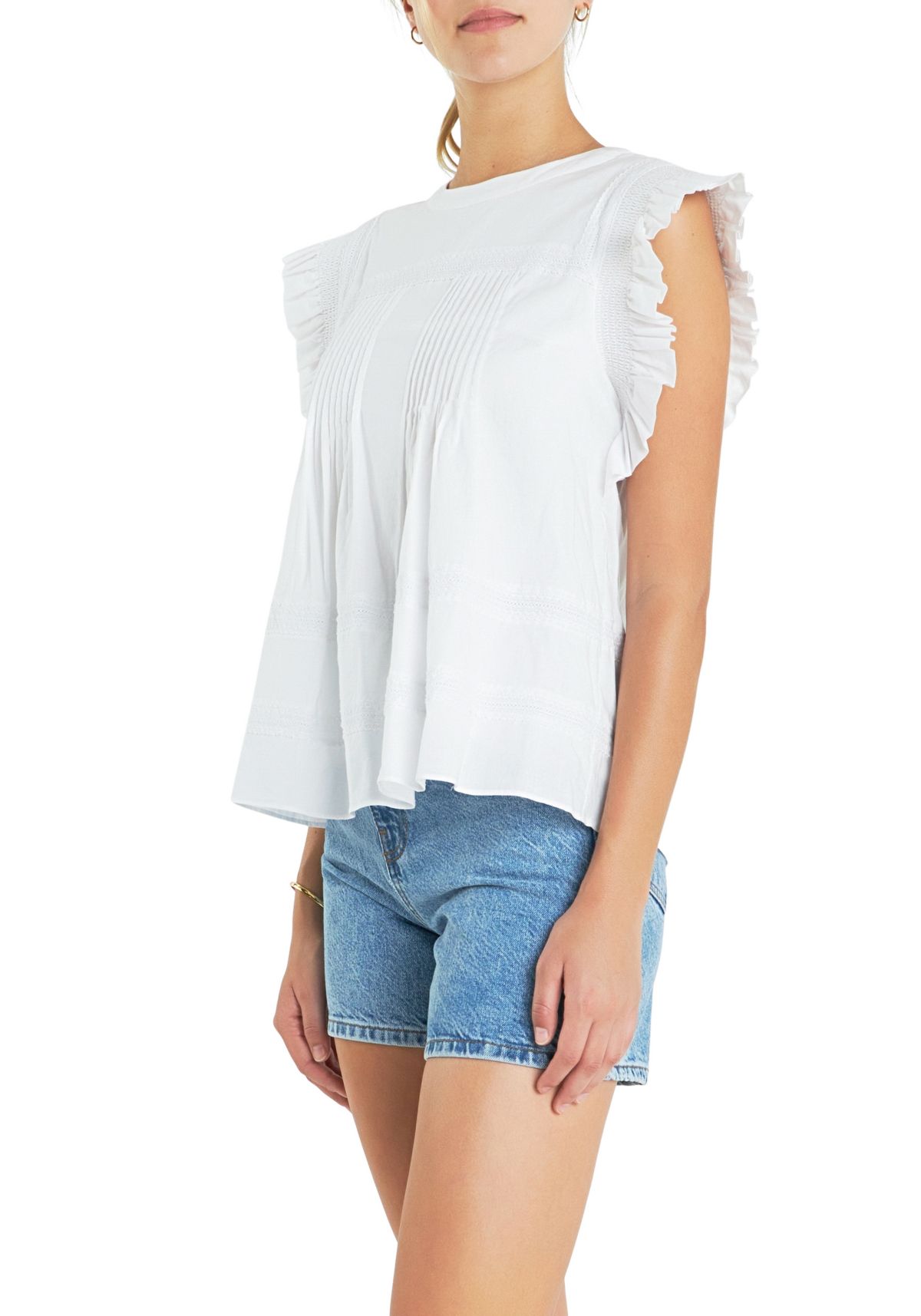 Trim Detail Ruffled Top