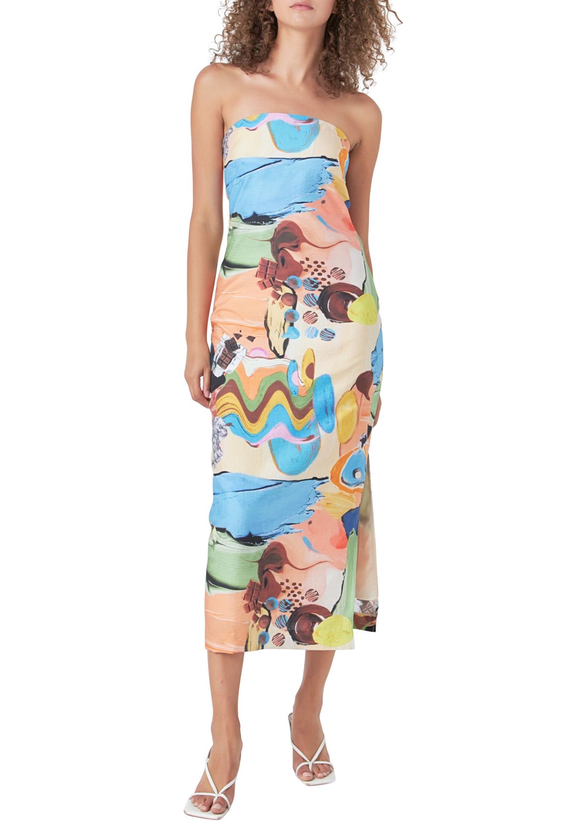 Abstract Print Strapless Maxi Dress