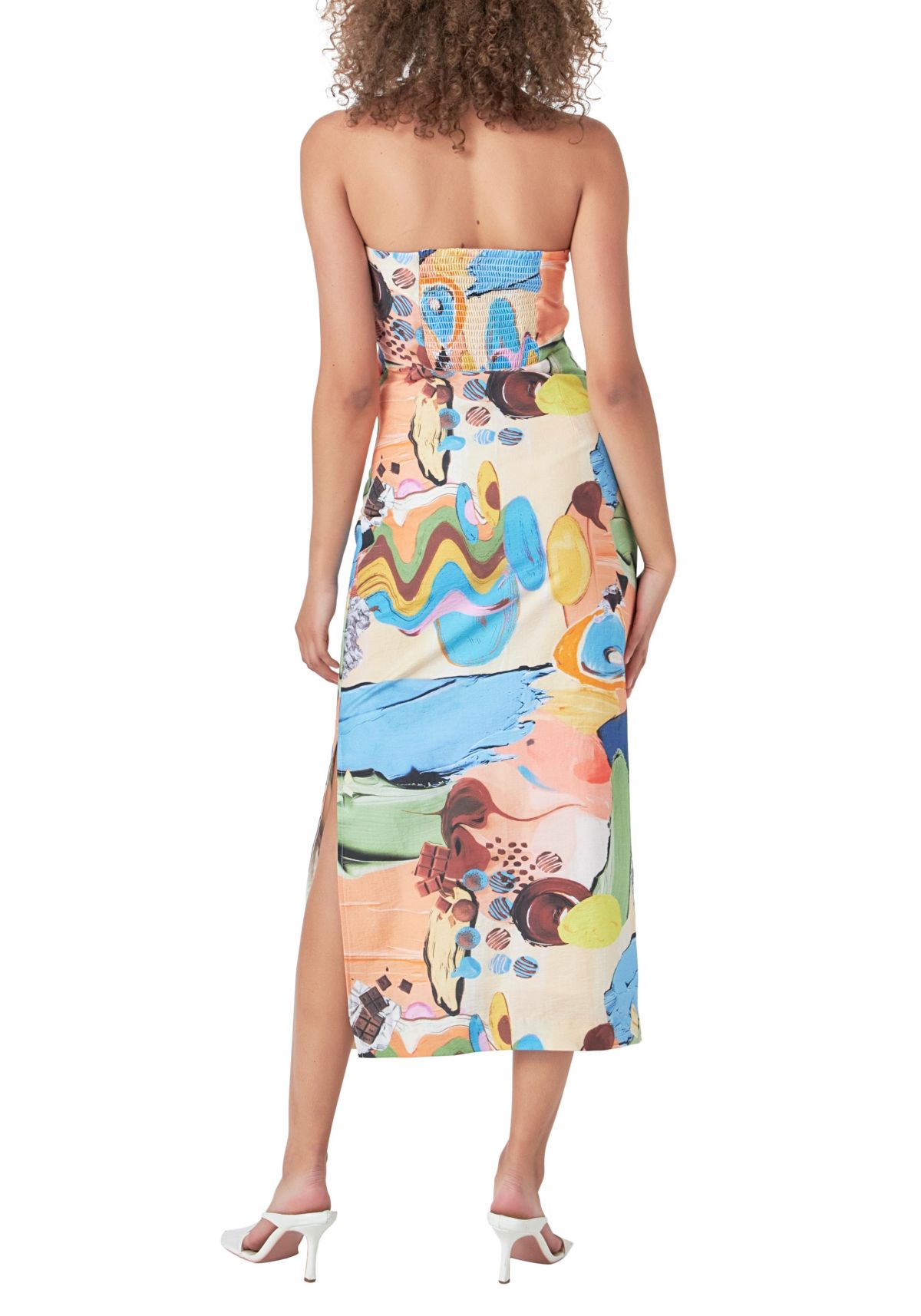 Abstract Print Strapless Maxi Dress