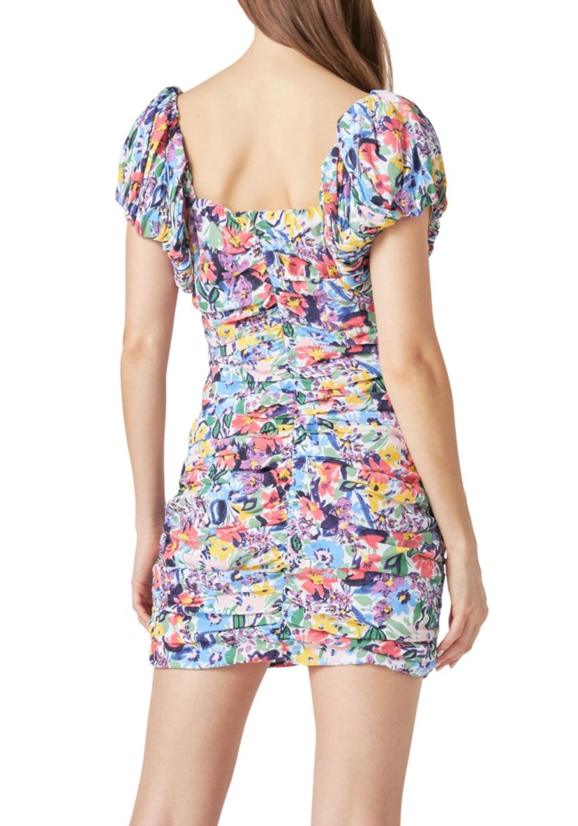 Floral Off the Shoulder Ruched Mini Dress