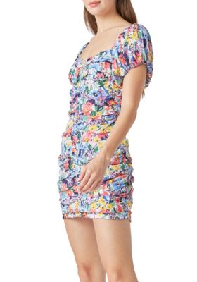 Women's Floral Printed Ruched Mini Dress