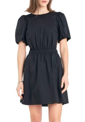ENGLISH FACTORY Women's Cut-Out Poplin Mini Dress, Black, Small