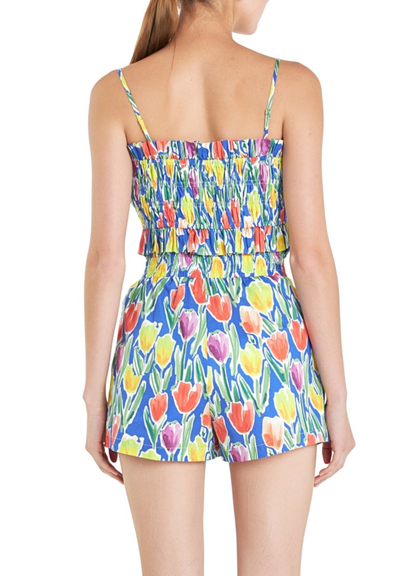Floral Print Ruffled Cropped Top