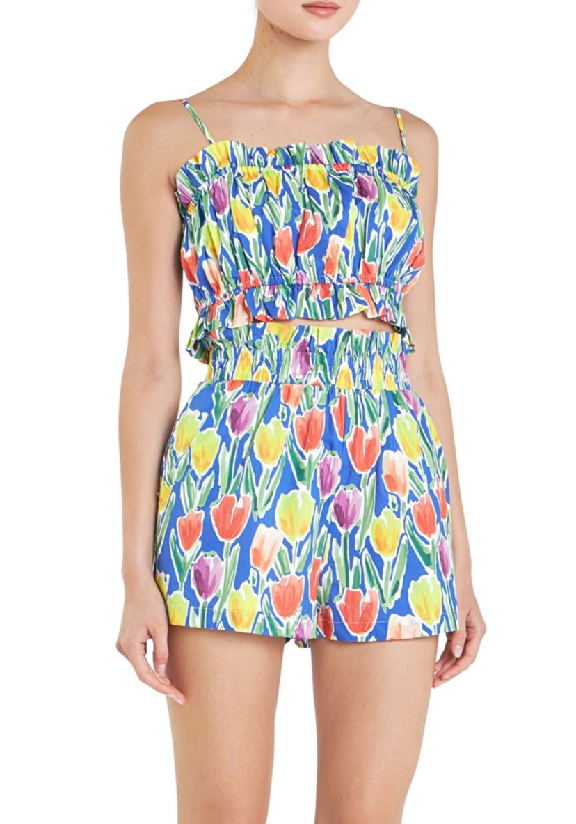 Floral Print Ruffled Cropped Top
