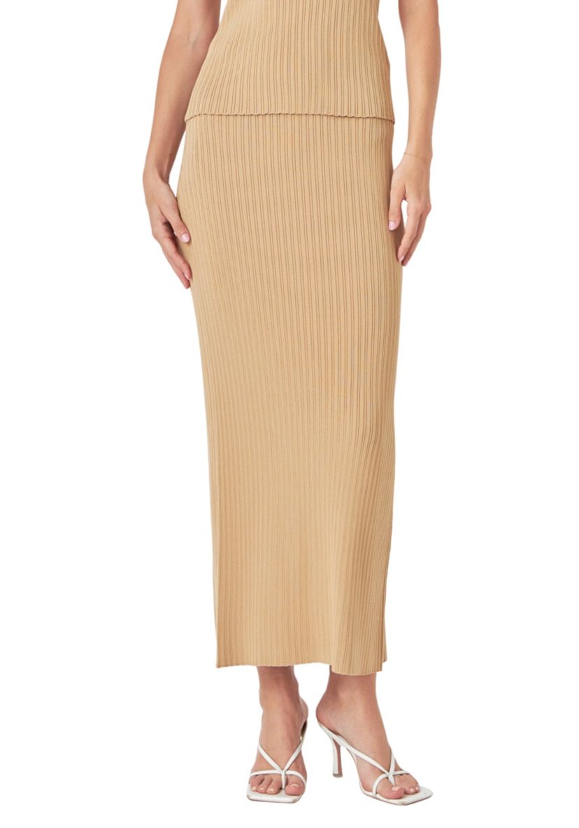 Ribbed Slit Maxi Skirt