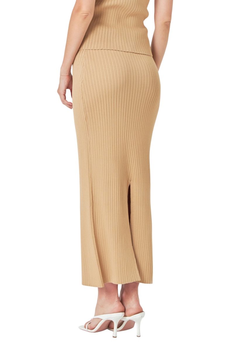 Ribbed Slit Maxi Skirt