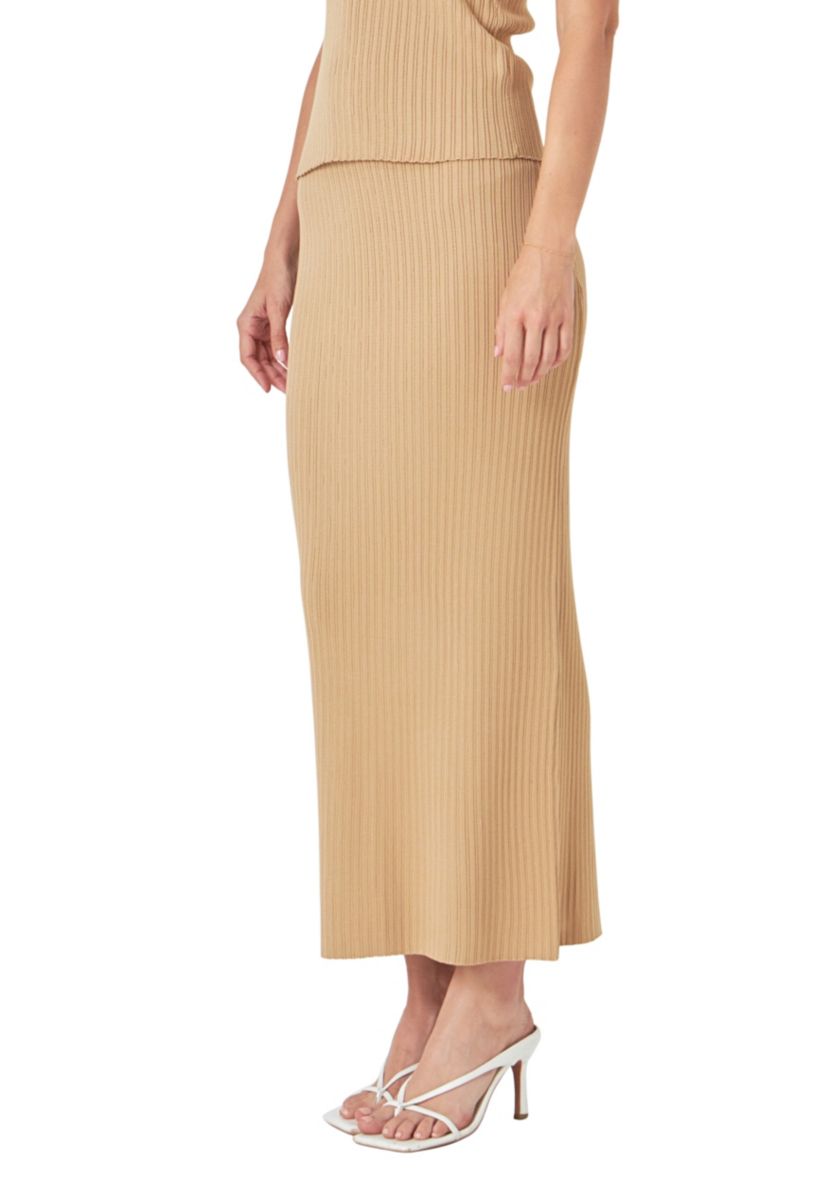 Ribbed Slit Maxi Skirt