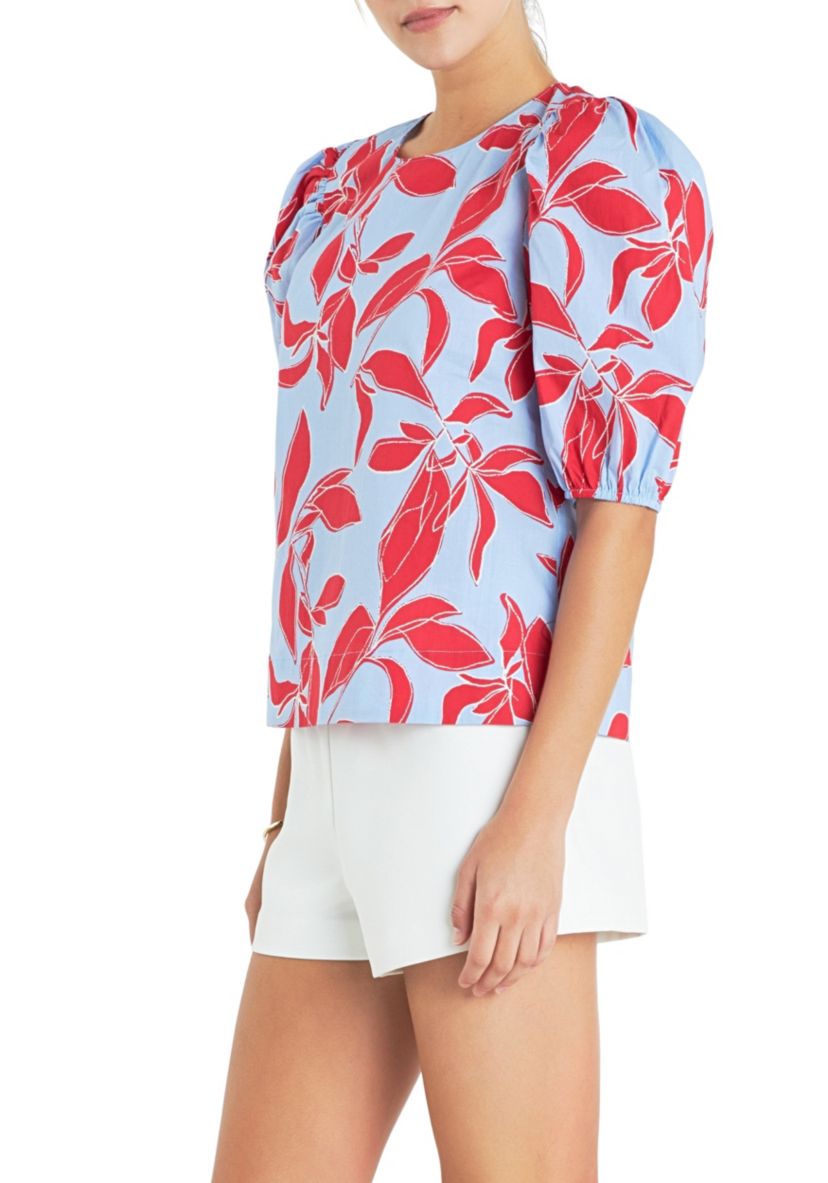 Print Puff Sleeve Top
