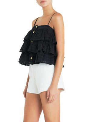 Women's Tiered Embroidered Lace Top with Buttons