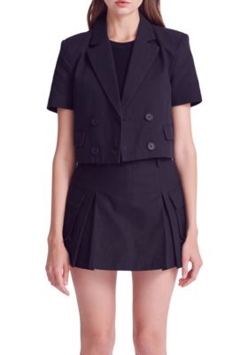 ENGLISH FACTORY Women's Short Sleeve Blazer, Black, Large