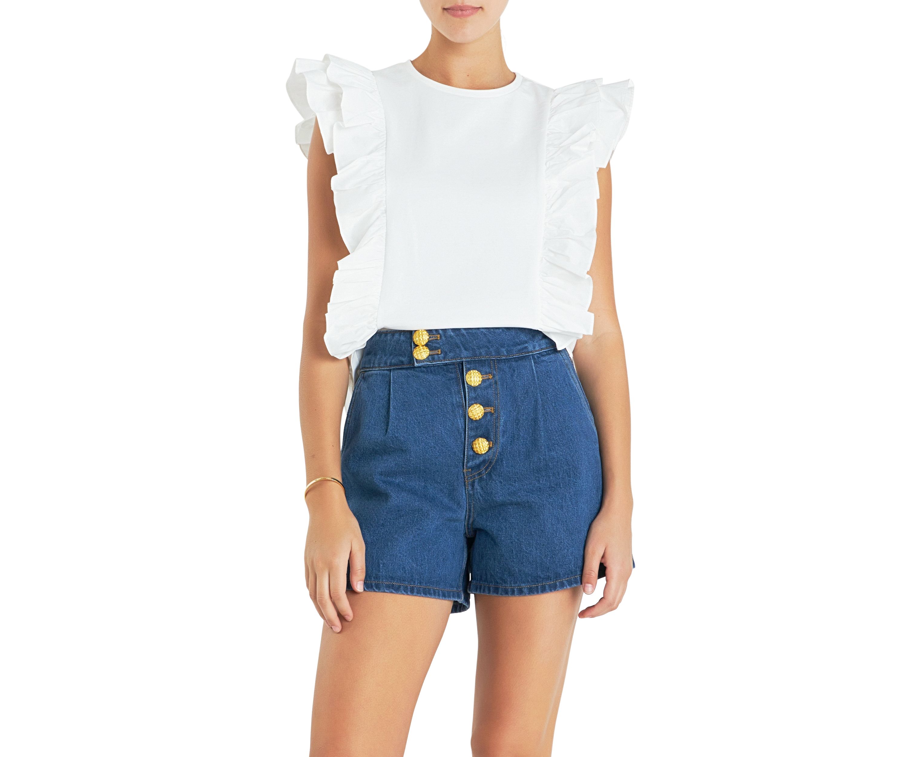 Poplin Ruffle Detail Sleeveless Top