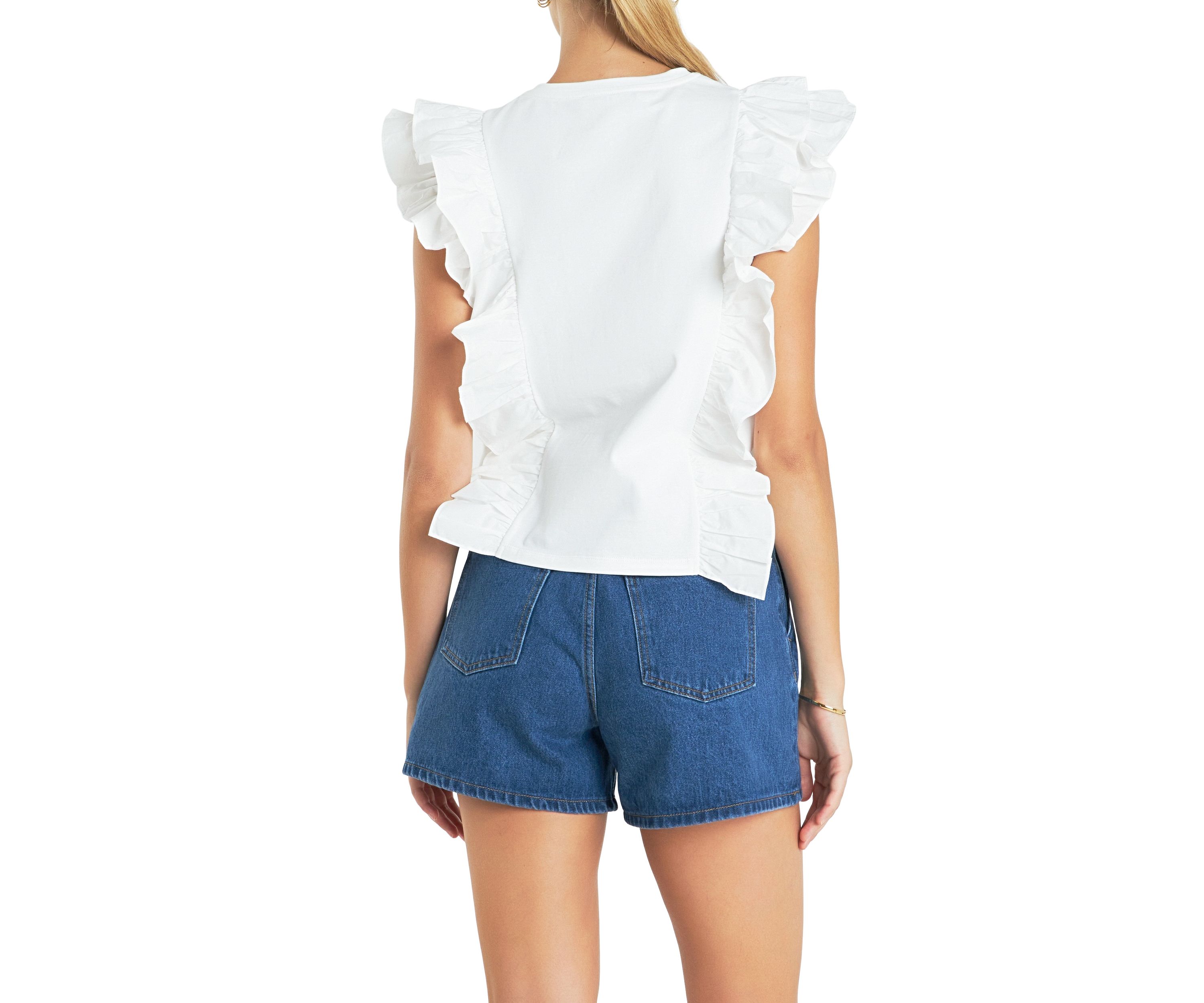Poplin Ruffle Detail Sleeveless Top