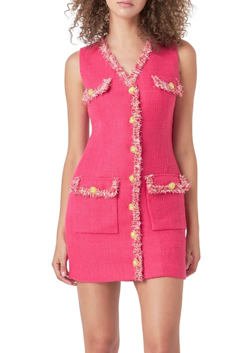 Tweed Trim Sleeveless Dress