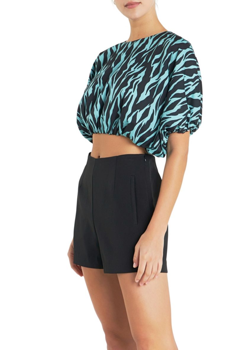 Tiger Print Voluminous Cropped Top