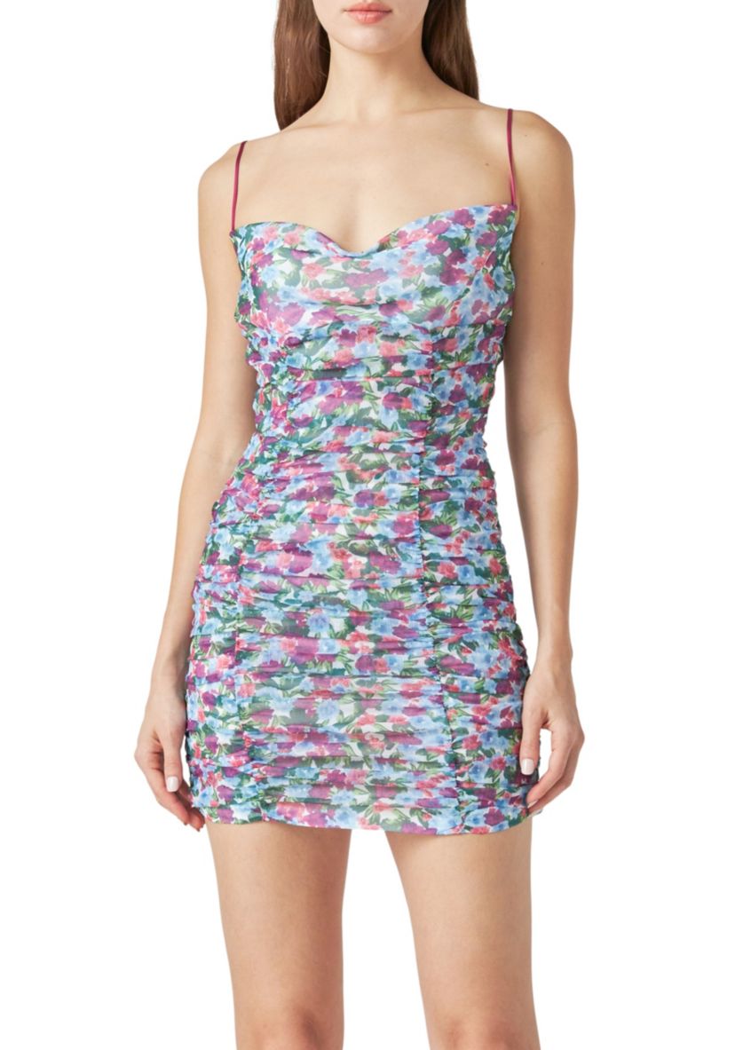 Double Ruched Skinny Floral Mini