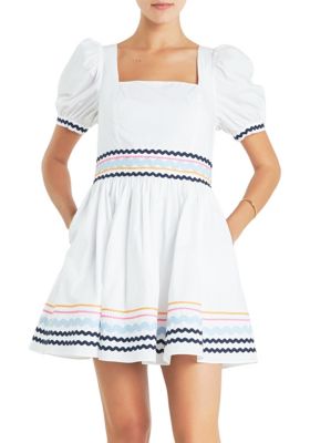 ENGLISH FACTORY Women's Poplin Mini Dress with Ric Rac Trim, White, XS