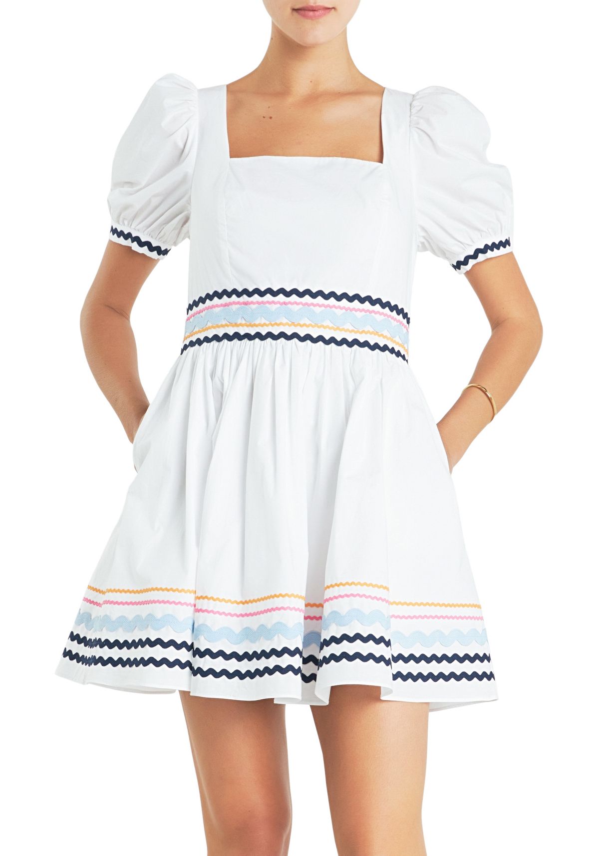 Poplin Mini Dress with Ric Rac Trim